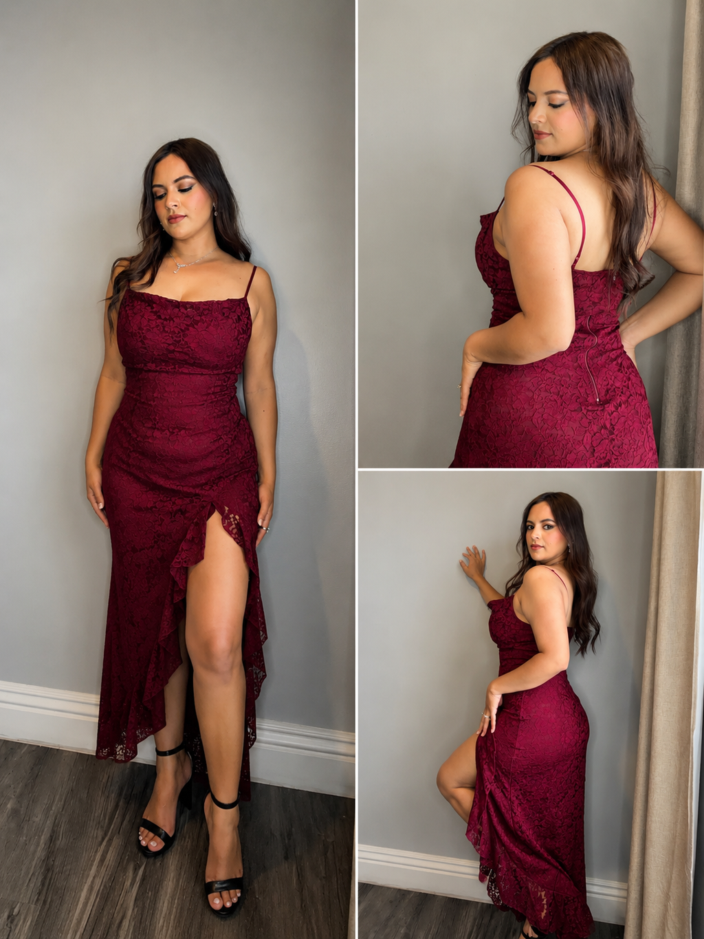 Vestido de encaje y de tirantes largo y elegante