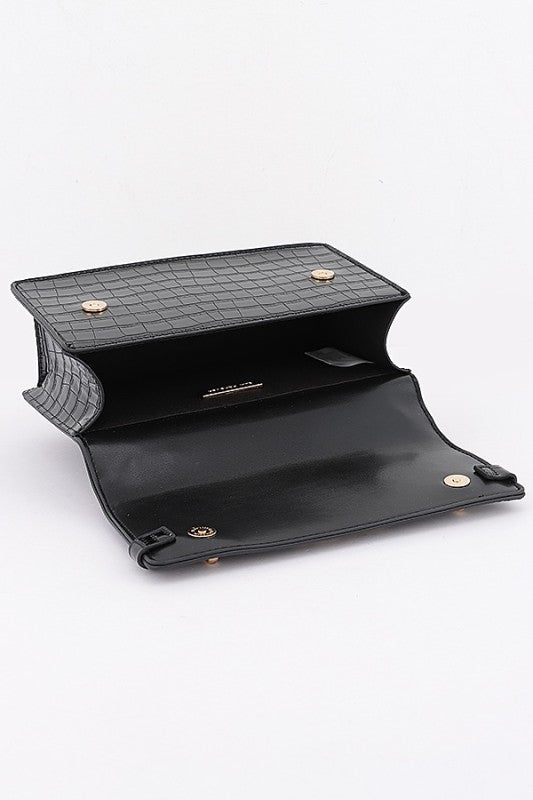 Faux croc leather top handle bag
