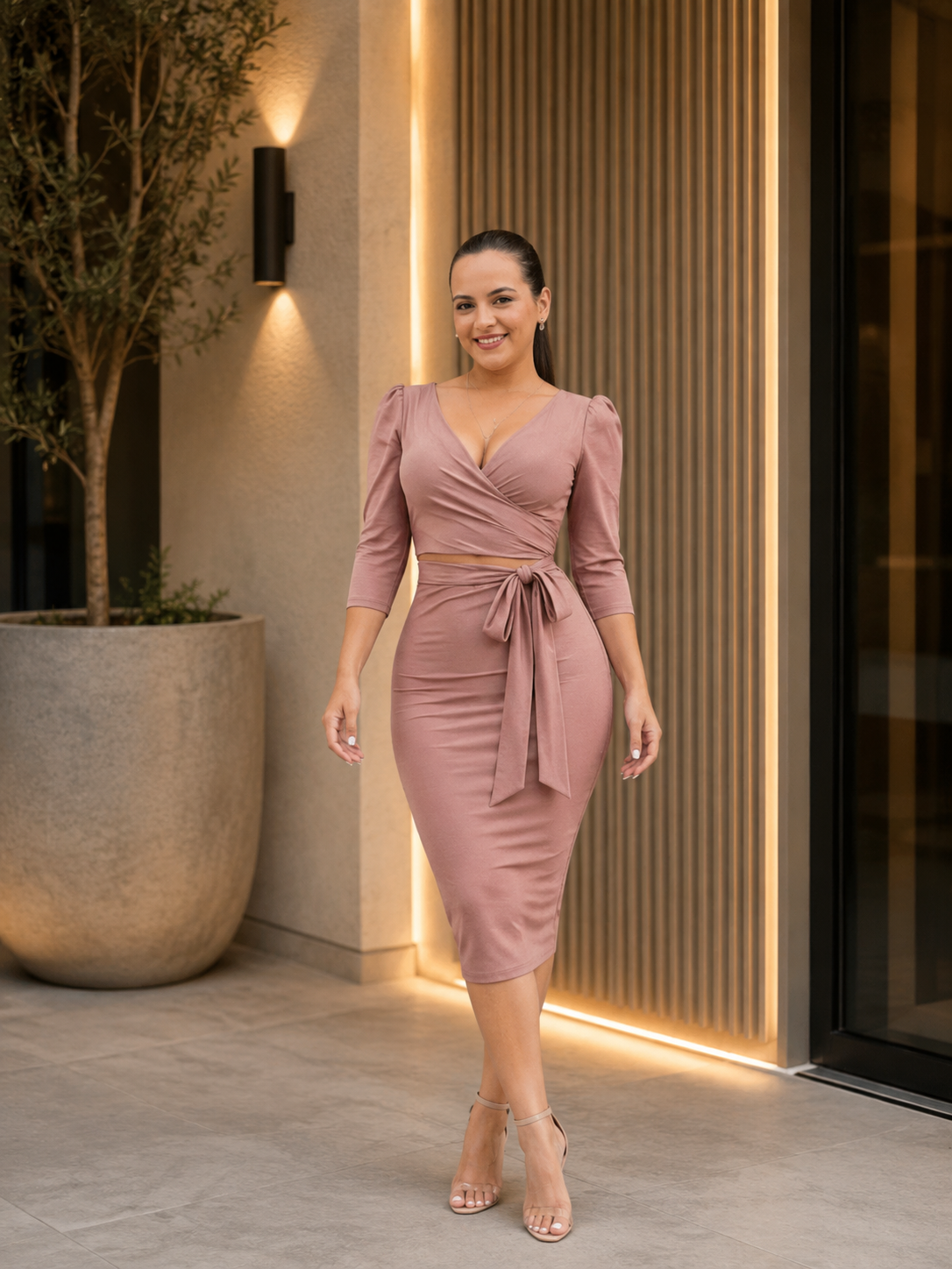 Rosé wrap Midi Dress