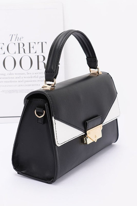Faux leather two tone flap bag