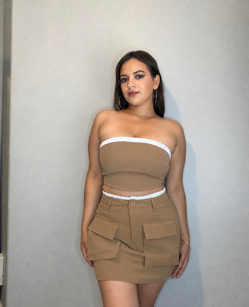 Elastic Trim Tube Top and Mini Skirt Set