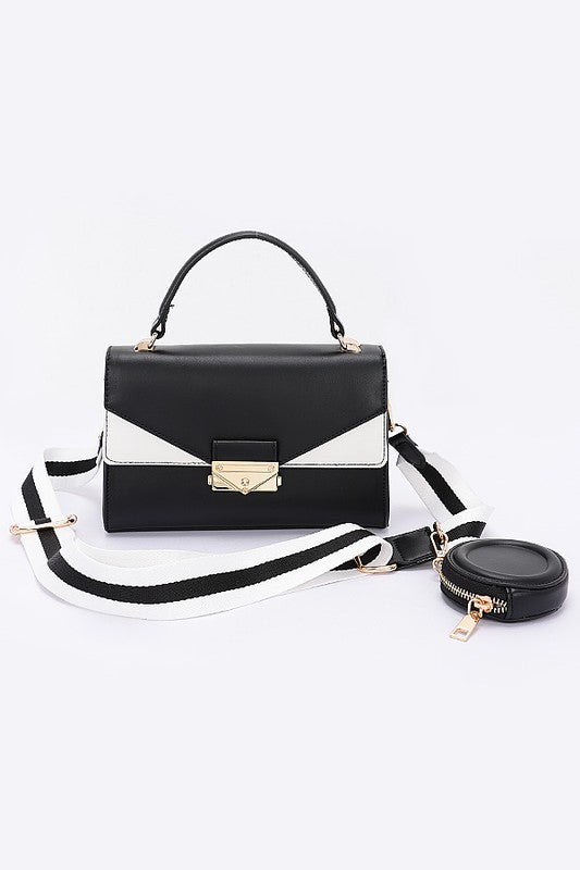 Faux leather two tone flap bag
