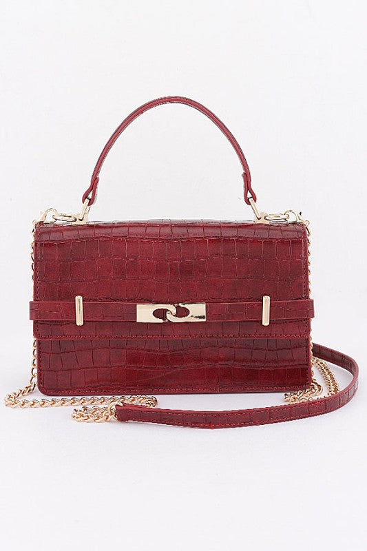 Faux croc leather top handle bag