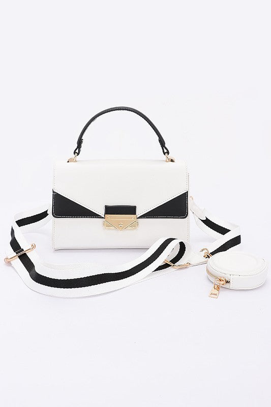 Faux leather two tone flap bag