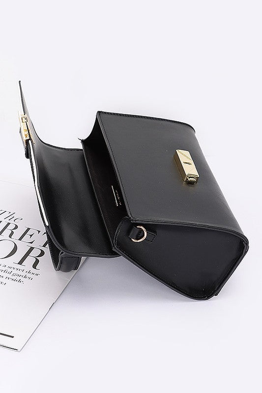 Faux leather two tone flap bag