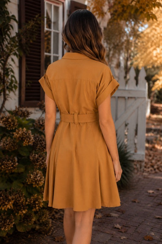 Belted button front dress