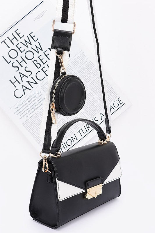 Faux leather two tone flap bag