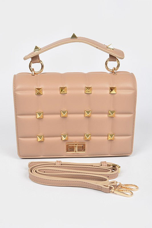 Embossed faux leather studded bag
