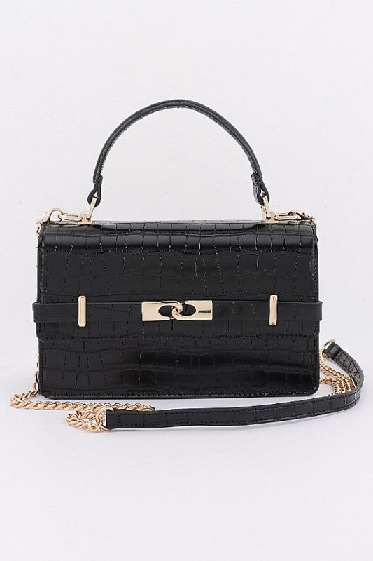 Faux croc leather top handle bag