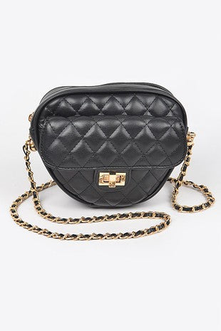 Quilted faux leather heart shape crossbody