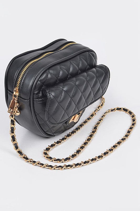 Quilted faux leather heart shape crossbody