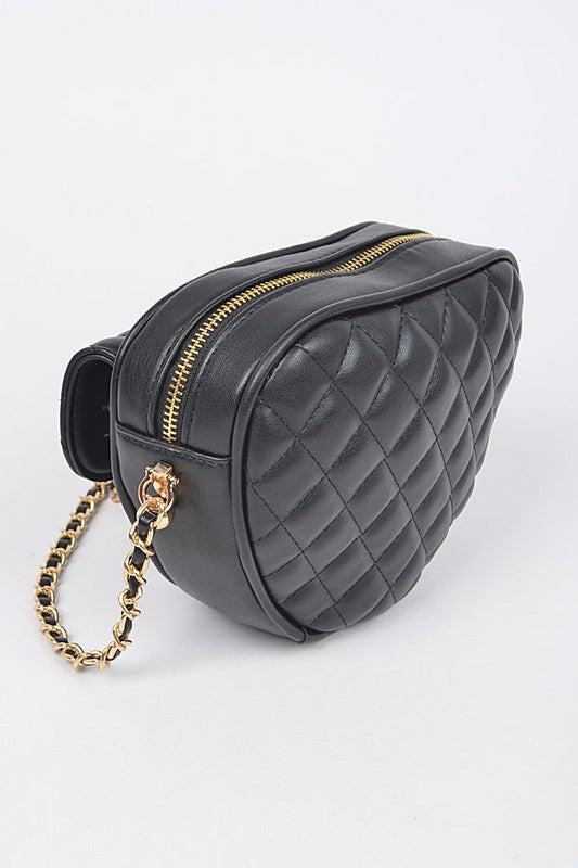 Quilted faux leather heart shape crossbody