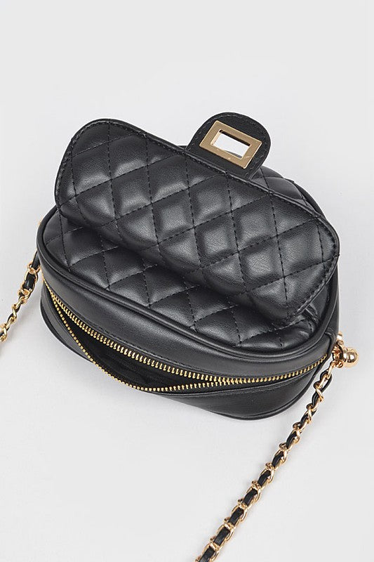Quilted faux leather heart shape crossbody